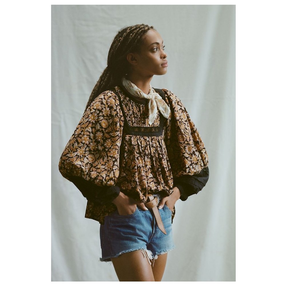 Anthro Cleobella Rafia lace blouse in black